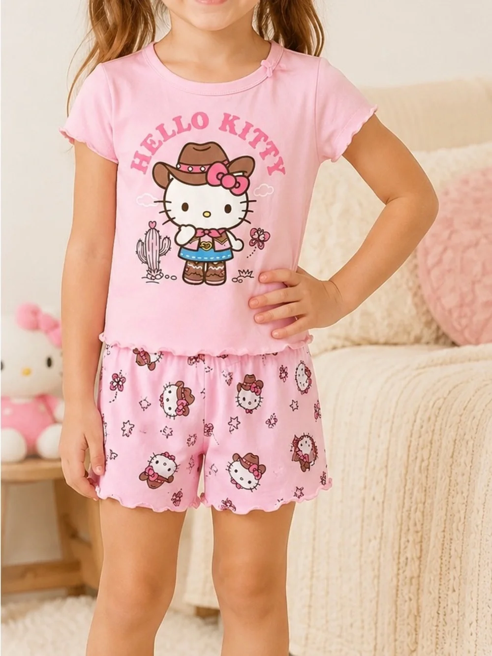 Hello Kitty Pink Short Sleeve Pajama Set for Girls